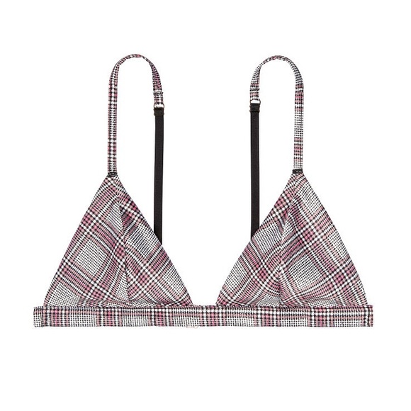 NWT Victoria’s Secret Grey & Pink Plaid Satin Bralette, Thong, & Itsy Panty Set - Picture 13 of 14